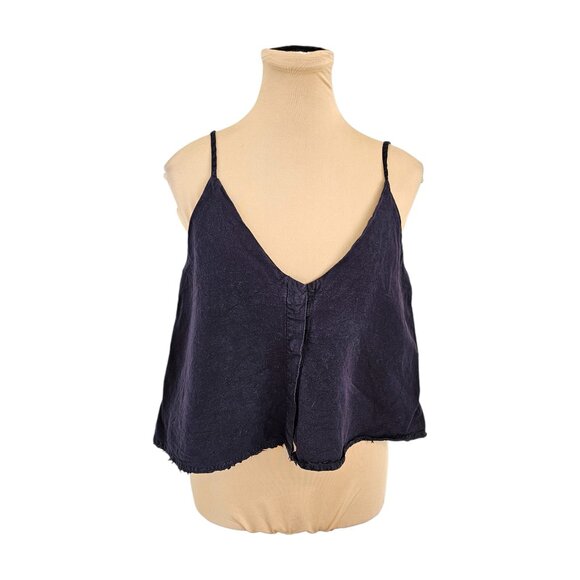 Young Fabulous & Broke Navy Blue Cropped Linen Tank Sz M - Picture 1 of 7